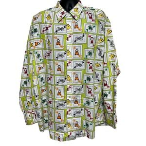 Premium RJC Long Sleeve Lime Green Button Men's 2XL Playing Card‎ Print Shirt